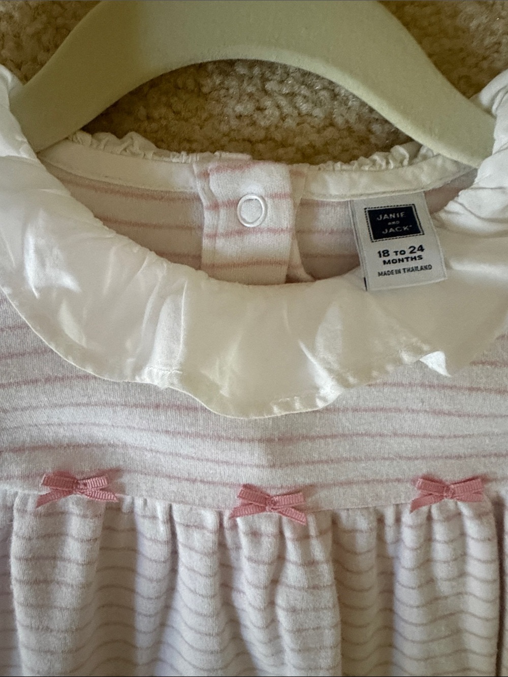 Janie and Jack Pink and White Striped Ruffle-Collar Romper - Picture 2 of 3